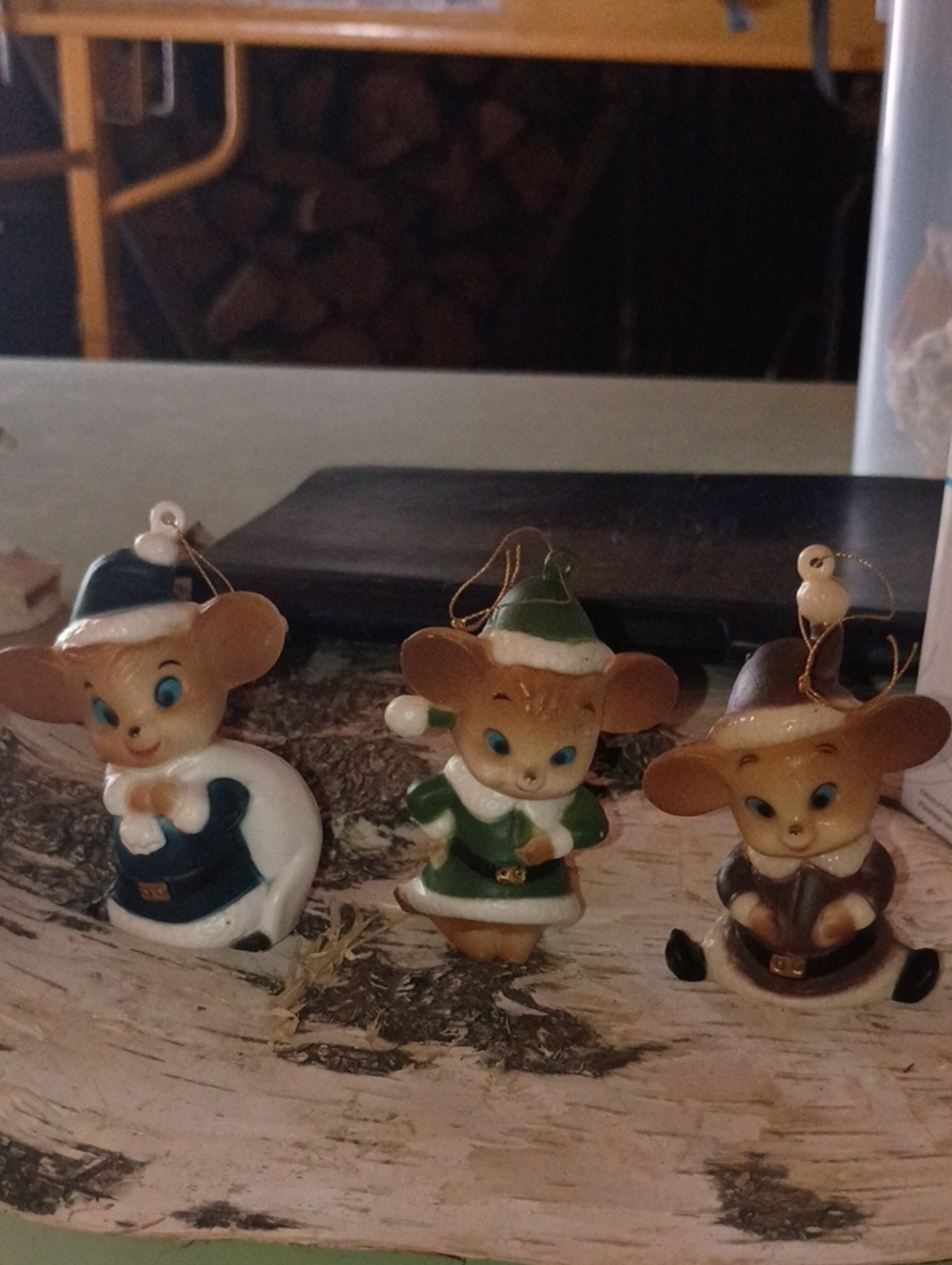 Vintage Holiday Mouse Small Pet Ornament Set - Green, White, Brown